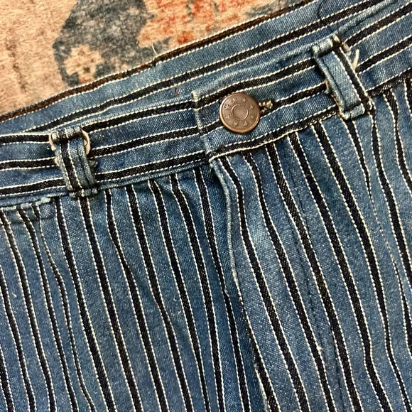 Vintage Striped Denim Jeans Cropped Straight Leg High Rise Mom Grunge 90s 80s - Picture 10 of 14